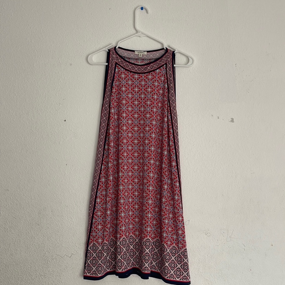 Max Studio midi dress red and blue floral/geometric